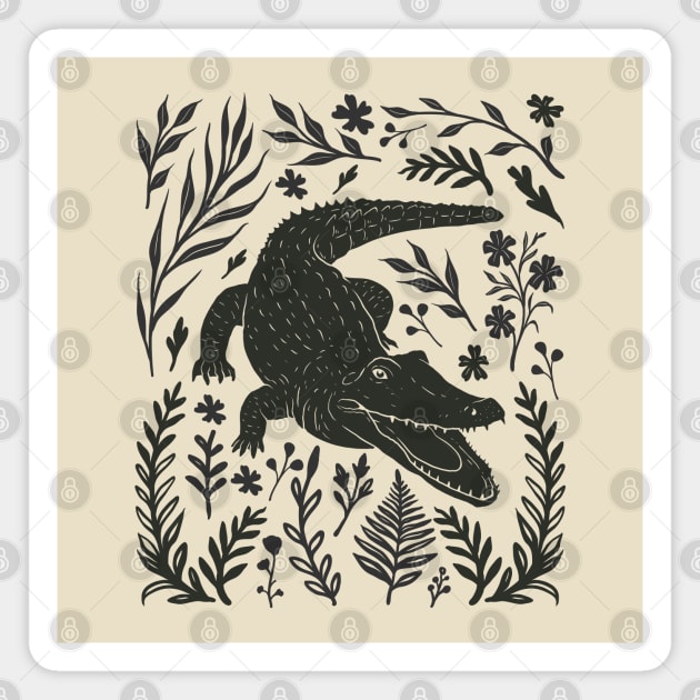 Linocut Alligator Magnet by GoshWow®